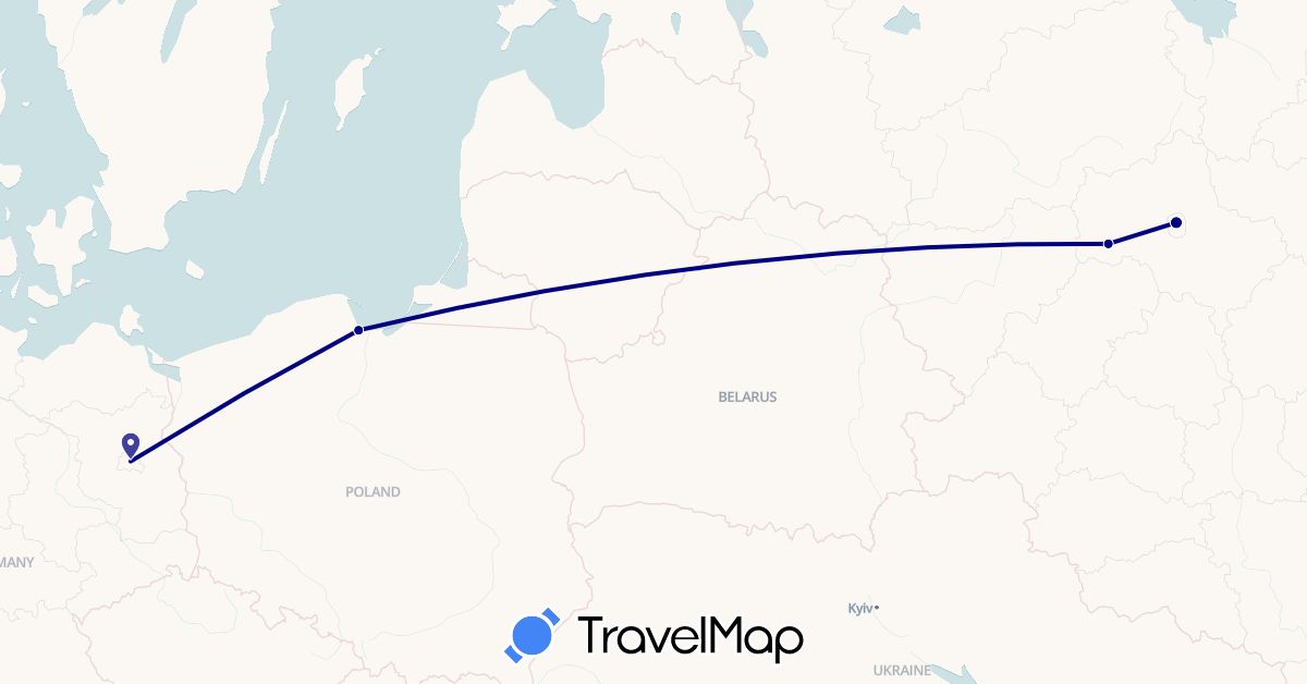 TravelMap itinerary: driving in Germany, Poland, Russia (Europe)